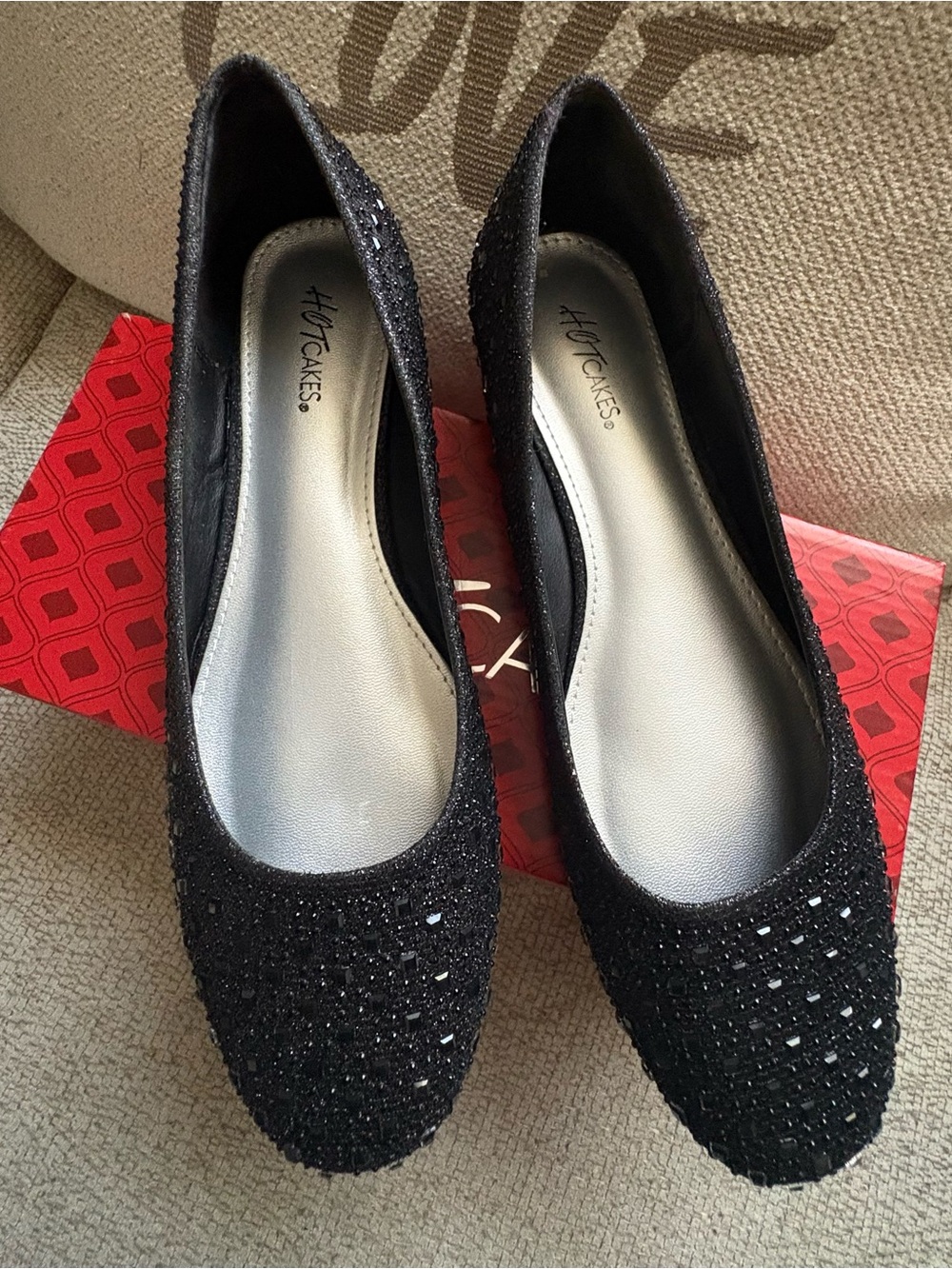Hot Cakes Black Sparkle Embellished Women's Flats